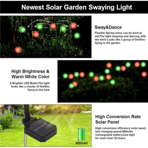 Solar Firefly Lights Outdoor Waterproof; 8 Modes Red and Green Firefly Swaying - Picture 2 of 7